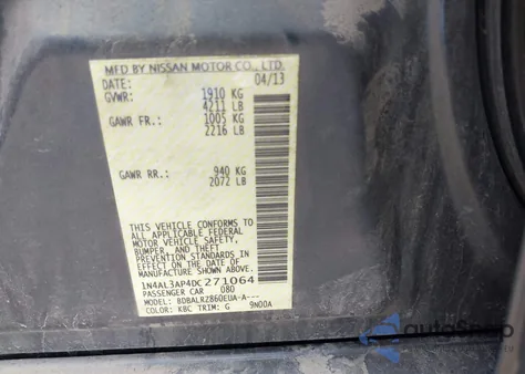 2013 Nissan Altima 2.5 S from USA, damaged, VIN 1N4AL3AP4DC271064